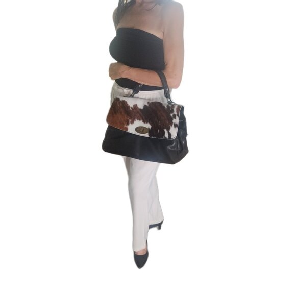 Genuine Charlie Leather Black with Fur Donatelia Large Handbag & Crossbody - Picture 12 of 13